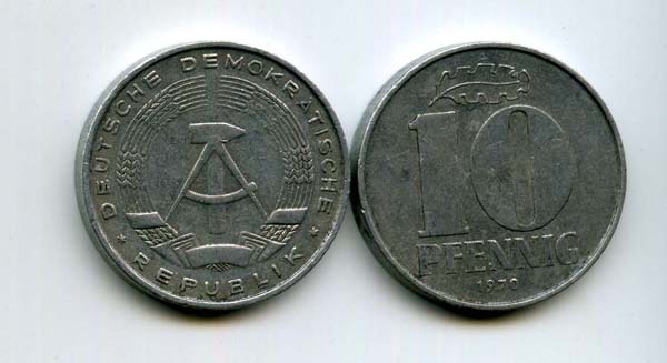 Монета 10 пфенингов 1970г Германия