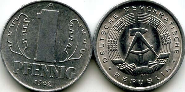 Монета 1 пфенинг 1962г Германия
