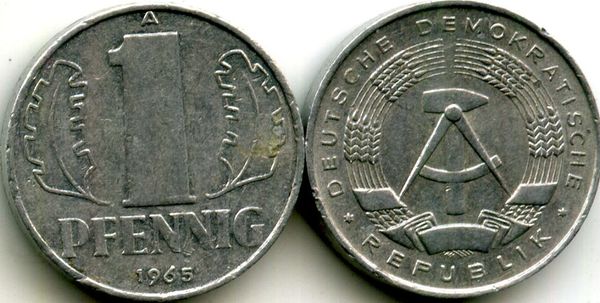 Монета 1 пфенинг 1965г Германия