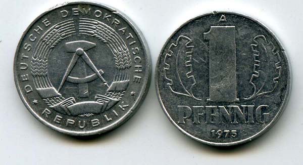 Монета 1 пфенинг 1975г Германия