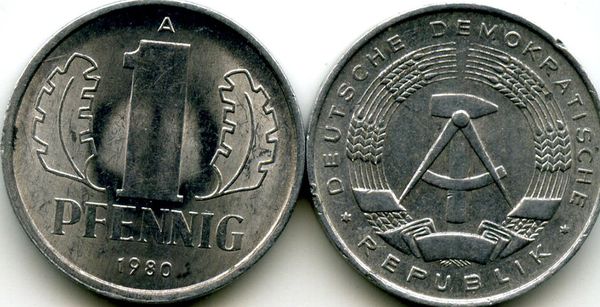 Монета 1 пфенинг 1980г Германия