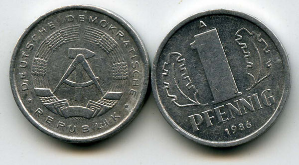 Монета 1 пфенинг 1986г Германия