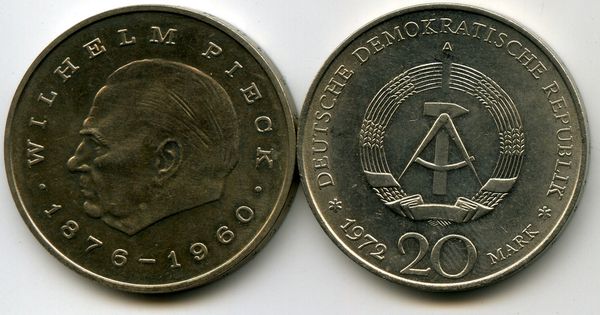 Монета 20 марок 1972г Пик Германия
