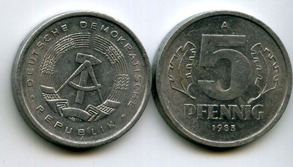 Монета 5 пфенингов 1983г Германия