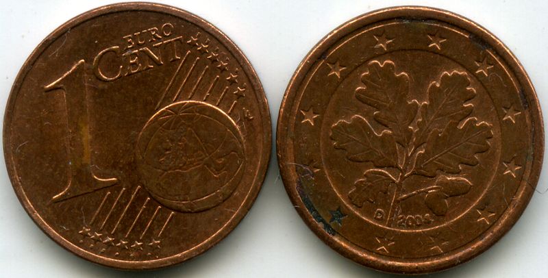 Монета 1 евроцент 2004г D Германия