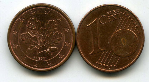 Монета 1 евроцент 2012г А Германия