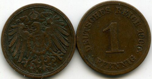 Монета 1 пфенинг 1900г Германия