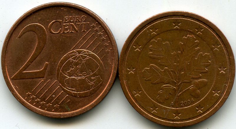 Монета 2 евроцента 2004г A Германия