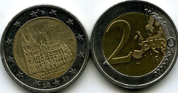 Монета 2 евро 2011г D Северная Рейн-Вестфалия Германия