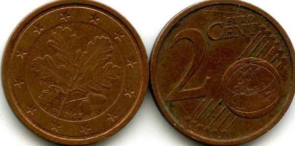 Монета 2 евроцента 2002г F Германия