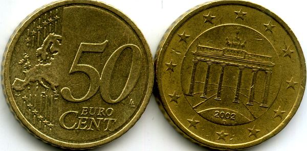 Монета 50 евроцентов 2002г D Германия