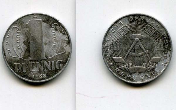 Монета 1 пфенинг 1968г Германия