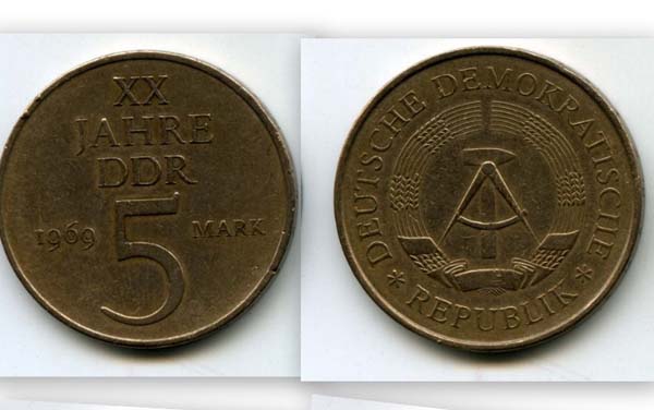 Монета 5 марок 1969г Германия