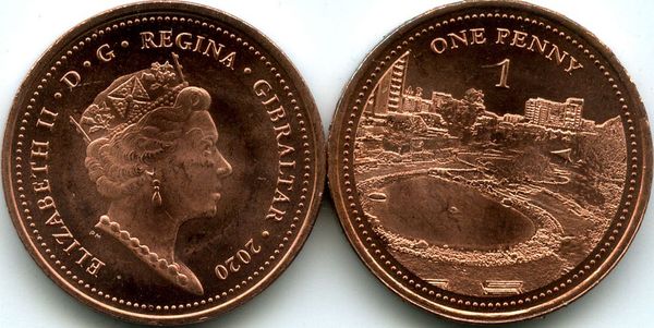 Монета 1 пенс 2020г АВ Великобритания (Гибралтар)