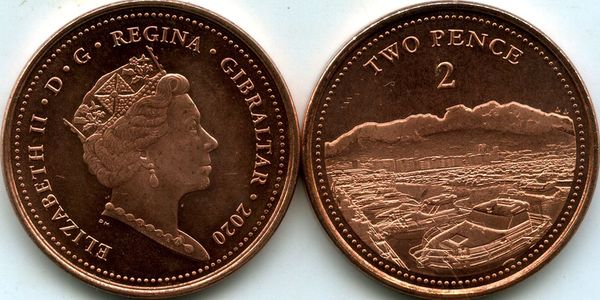 Монета 2 пенса 2020г Великобритания (Гибралтар)
