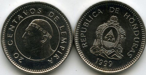 Монета 20 сентавос 1999г Гондурас
