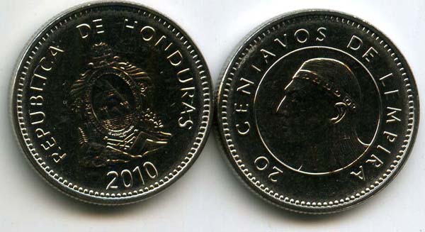 Монета 20 сентавос 2010г Гондурас