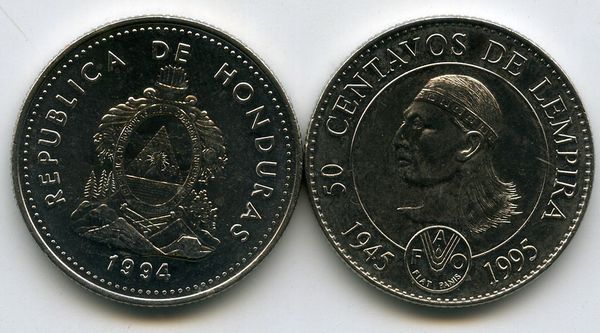 Монета 50 сентавос 1994г фао Гондурас