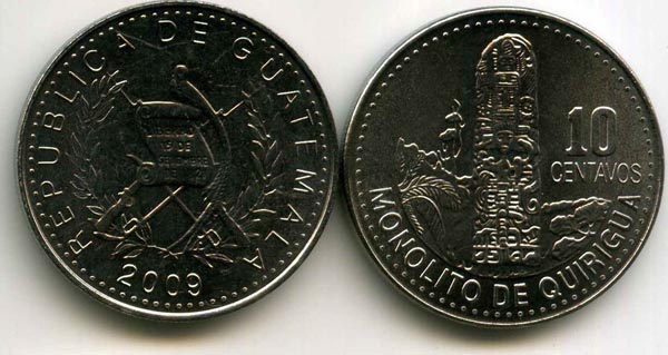 Монета 10 сентавос 2009г Гватемала