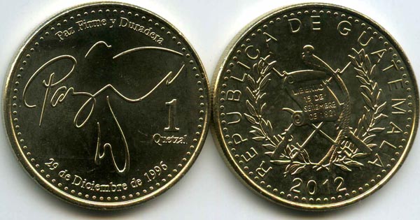 Монета 1 кетсаль 2012г Гватемала