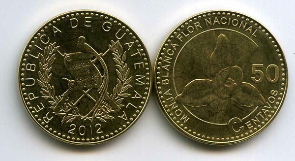 Монета 50 сентавос 2012г Гватемала