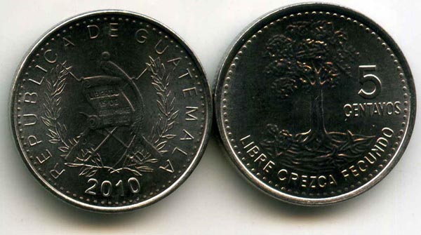 Монета 5 сентавос  2010г Гватемала