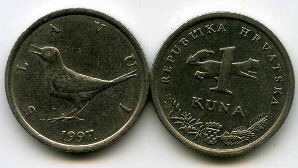 Монета 1 куна 1997г хор Хорватия