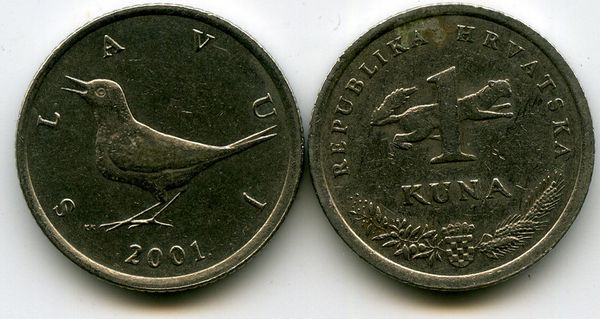 Монета 1 куна 2001г хор Хорватия