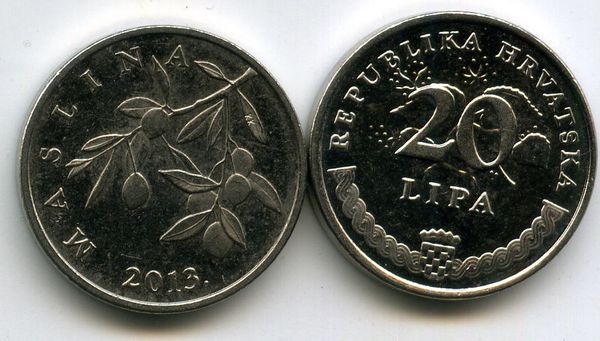 Монета 20 липа 2013г хор Хорватия