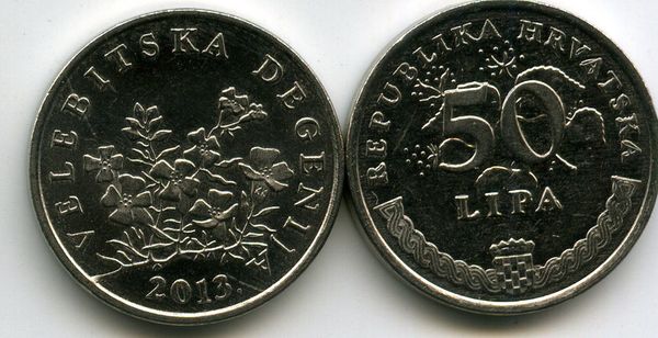 Монета 50 липа 2013г хор Хорватия