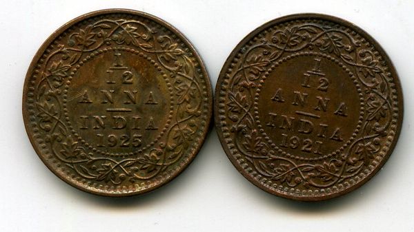 Монета 1/12 анны 1921г Индия