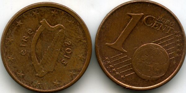 Монета 1 евроцентов 2013г Ирландия