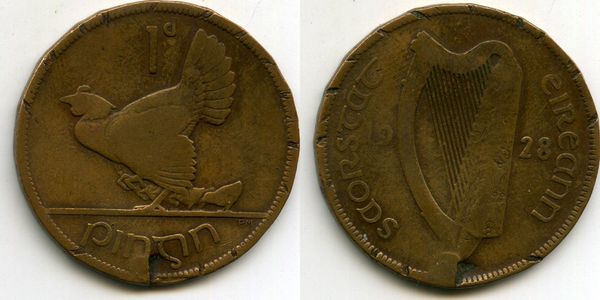 Монета 1 пенни 1928г Ирландия