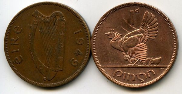 Монета 1 пенни 1949г Ирландия