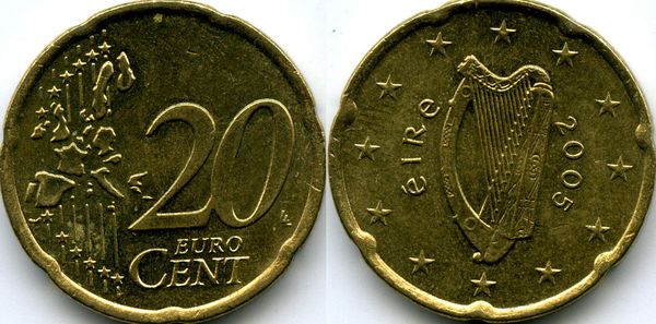 Монета 20 евроцентов 2005г Ирландия