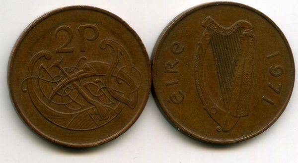 Монета 2 пенни 1971г Ирландия