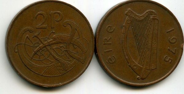 Монета 2 пенни 1975г Ирландия