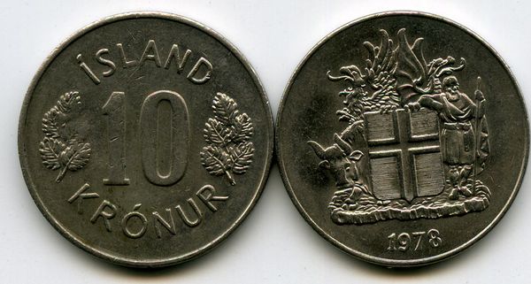 Монета 10 крон 1978г Исландия