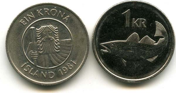 Монета 1 крона 1981г Исландия