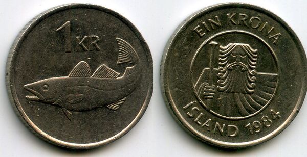 Монета 1 крона 1984г Исландия