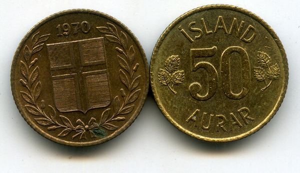 Монета 50 аурар 1970г Исландия