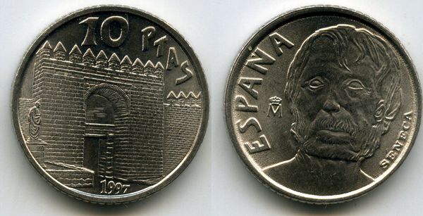 Монета 10 песет 1997г Сенека Испания