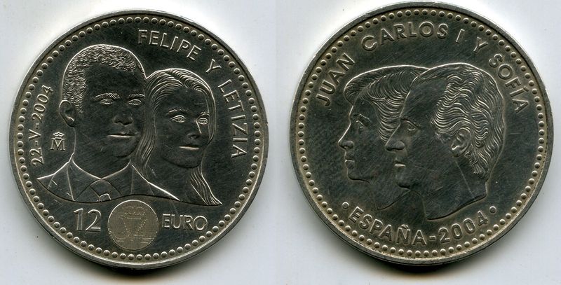 Монета 12 евро 2004г свадьба Испания