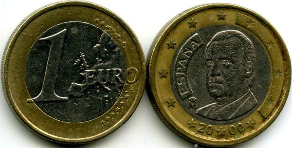 Монета 1 евро 2000г Испания