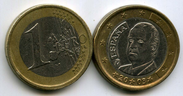 Монета 1 евро 2003г Испания