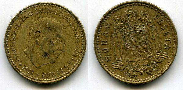 Монета 1 песета 1972г Испания