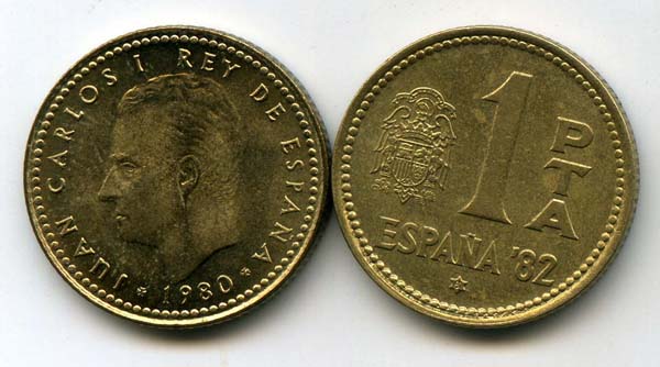 Монета 1 песета 1981г футбол Испания
