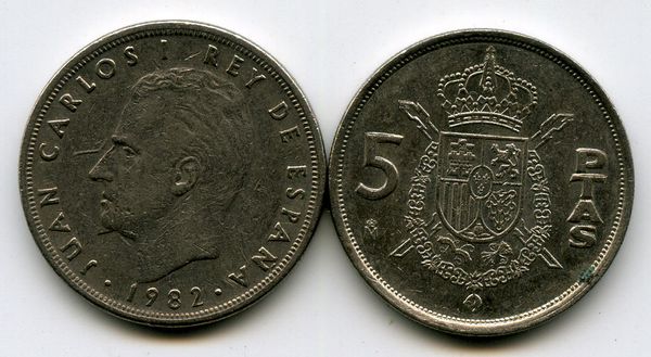 Монета 1 песета 1982г Испания