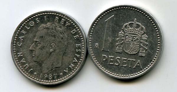 Монета 1 песета 1987г Испания