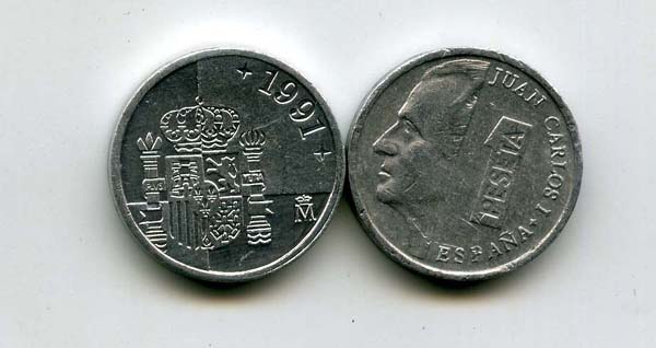Монета 1 песета 1991г Испания